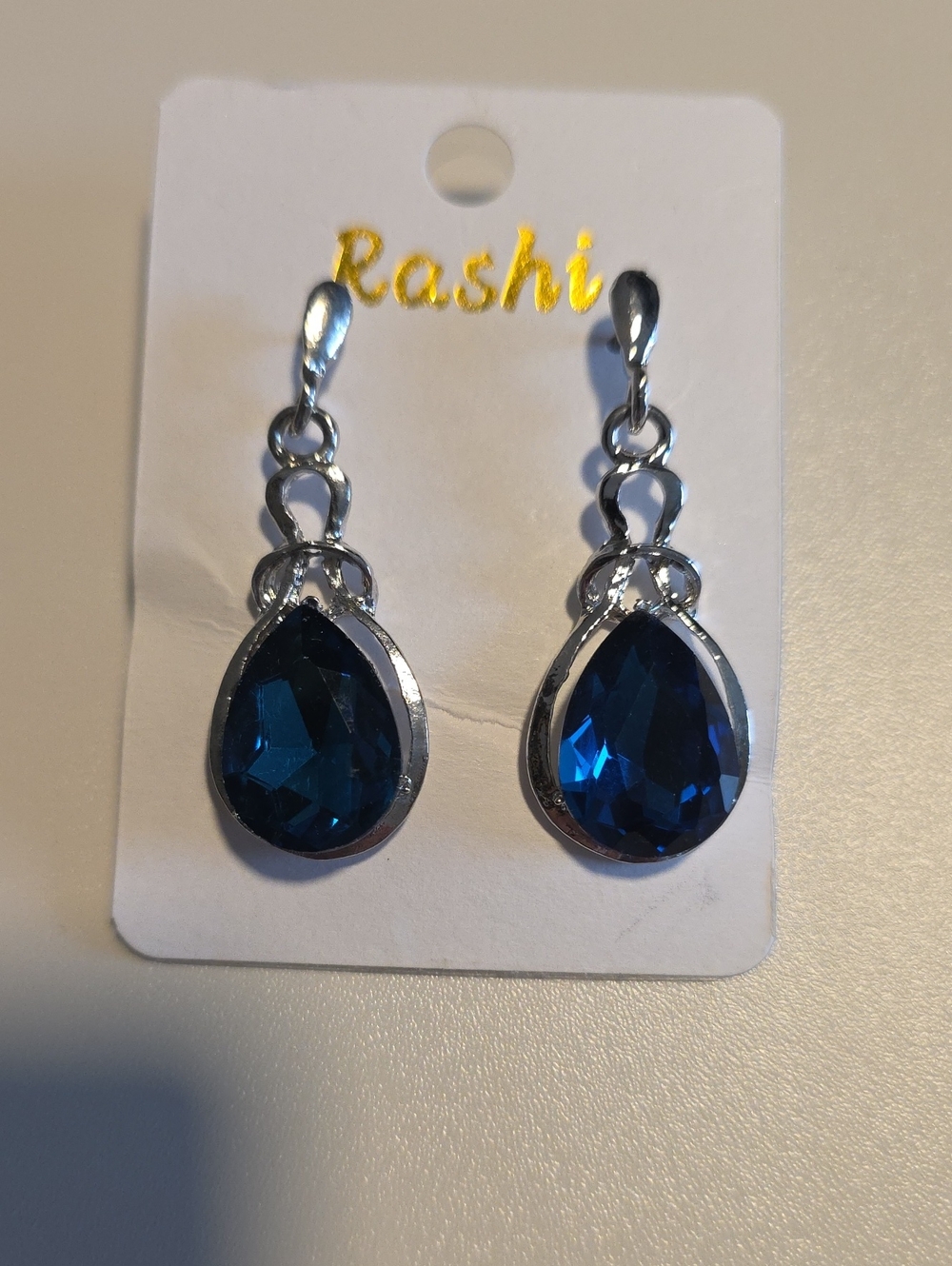 Blue Teardrop Dangle Earrings - Silver Tone